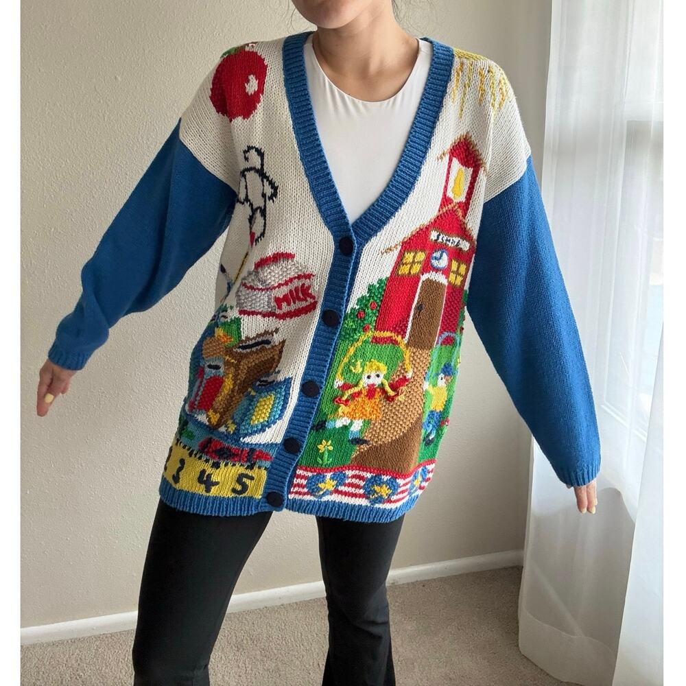 Empress Teacher vneck chunky knit cardigan Back to School grandma cottage granny